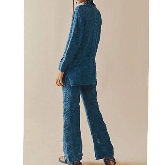 NWT FREE PEOPLE BEACH Sz M GET AWAY FAUXCHET SET CARDI & PANT SET PEACOCK PLUME - Picture 3 of 3